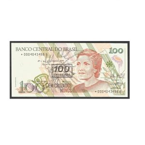 CÉDULA DO BRASIL 100 CRUZEIROS CARIMBO REPOSIÇÃO C 211 A FE