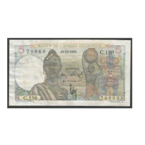 CÉDULA DA ÁFRICA OCIDENTAL 5 FRANCOS MBC