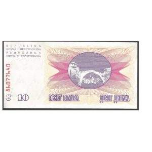 CÉDULA DA BÓSNIA-HERZEGOVINA 10 DINARA 1992 P 10 FE