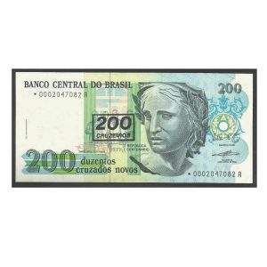 CÉDULA DO BRASIL 200 CRUZEIROS CARIMBO - C 212 A REPOSIÇÃO FE