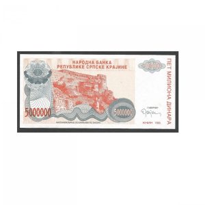 CÉDULA DA CROÁCIA 5.000.000 DINARA 1993 P R 24 FE