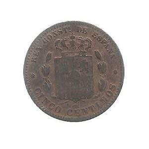 MOEDA DA ESPANHA 5 CENTAVOS 1877 KM 674