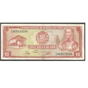 CÉDULA DO PERU 10 SOLES DE ORO 1976 SOBERBA