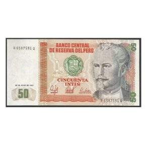 CÉDULA DO PERU 50 INTIS NICOLAS DE PIEROLA FE