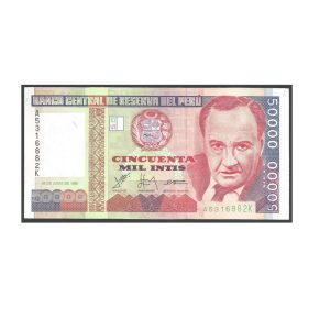 CÉDULA DO PERU 50.000 INTIS 1988 P 142 FE
