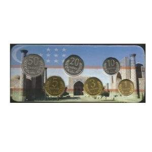 MOEDAS DO UZBEQUISTÃO 1994 CONJ. DE 6 MOEDAS NA CARTELA
