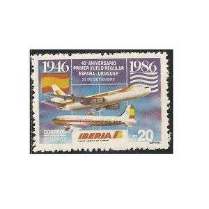 URUGUAI SC 1222 - 40 ANOS 1º VOO REGULAR ESPANHA URUGUAI