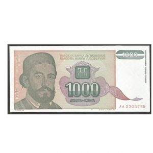 CÉDULA DA IUGOSLÁVIA 1000 DINARAS - FE