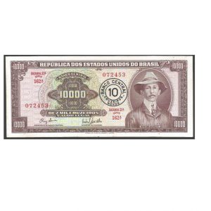 CÉDULA DO BRASIL 10 CRUZEIROS NOVOS CARIMBO C 127SOB/FE