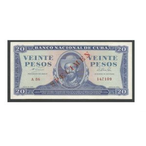 CÉDULA DE CUBA 20 PESOS 1964 SPECIMEN FE
