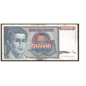 CÉDULA DA IUGOSLÁVIA 500.000 DINARA 1993 P 119 MBC