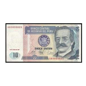 CÉDULA DO PERU 10 INTIS 1987 - FE