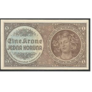 CÉDULA DA TCHECOSLOVÁQUIA (MORÁVIA) 1 KORUN 1940 FE