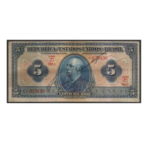 CÉDULA DO BRASIL 5 MIL RÉIS R 100 C  SOBERBA