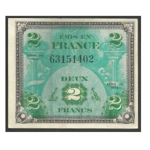 CÉDULA DA FRANÇA 2 FRANCOS 1944 FORÇAS ALIADAS SOB/FE