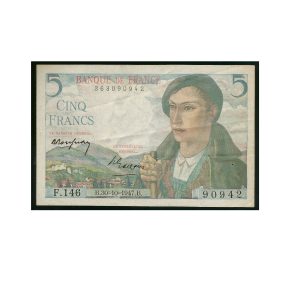 CÉDULA DA FRANÇA 5 FRANCOS 1947 SOB/FE