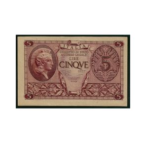 CÉDULA DA ITÁLIA 5 LIRAS 1944 FE