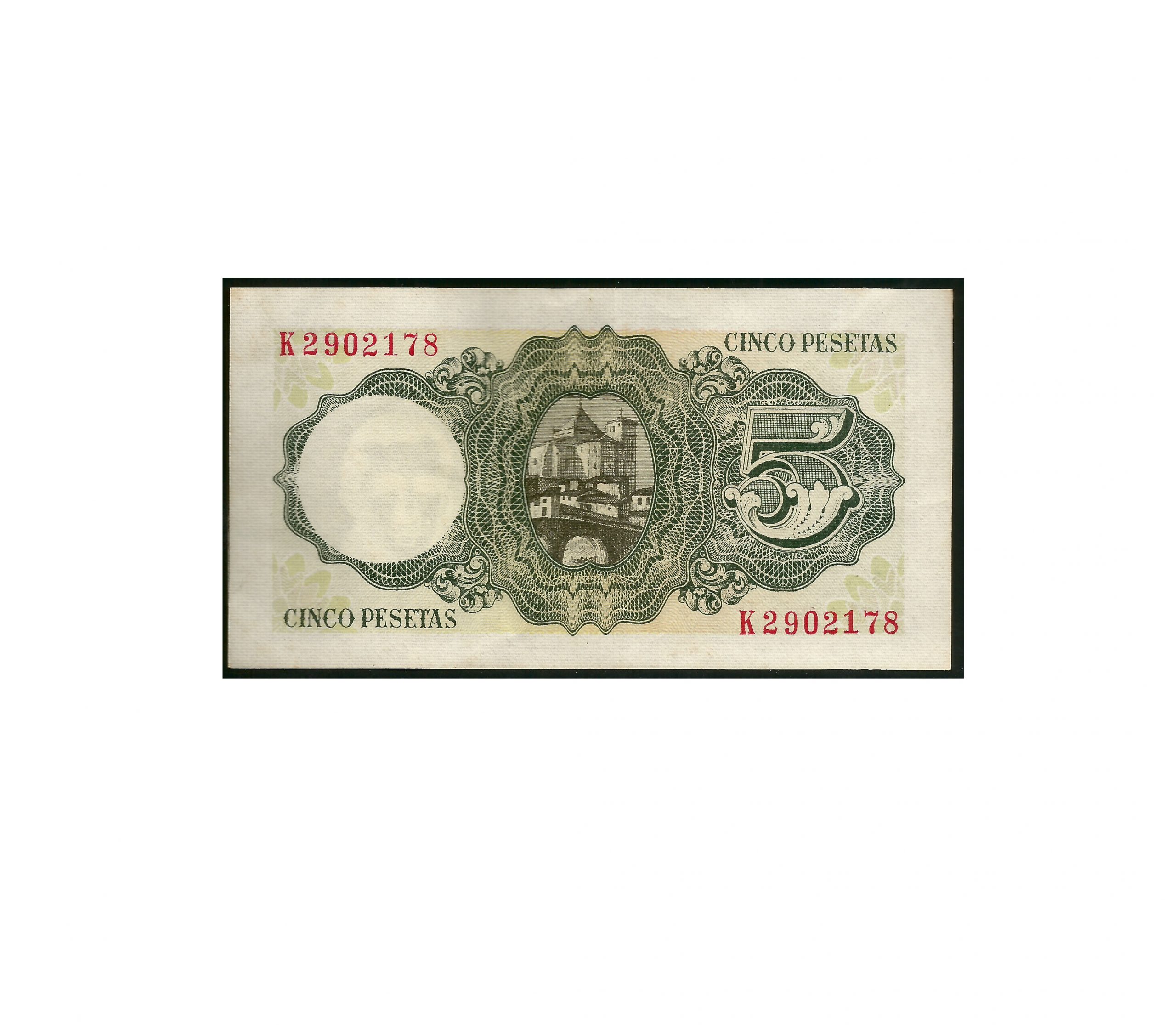 CÉDULA DA ESPANHA 5 PESETAS SOB/FE - Imagem 2