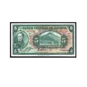 CÉDULA DA BOLÍVIA 5 BOLIVIANOS P 120 FE