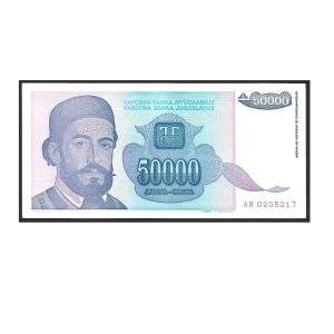 CÉDULA DA IUGOSLÁVIA 50.000 DINARA SOB/FE