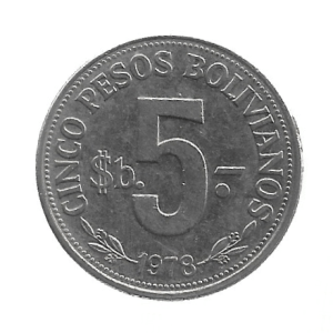 MOEDA DA BOLÍVIA 5 BOLIVIANOS 1978 KM 197