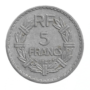 MOEDA DA FRANÇA 5 FRANCOS 1946 KM 888 B.1