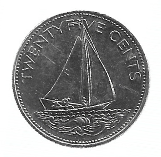 MOEDA DAS BAHAMAS 25 CENTS 1985 KM 63.1