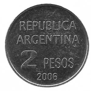 MOEDA DA ARGENTINA 2 PESOS 2006 KM 161.1