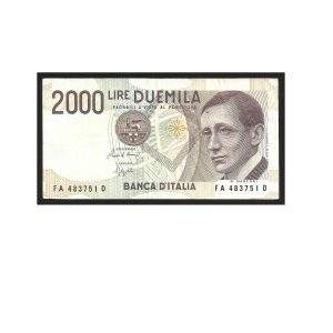 CÉDULA DA ITÁLIA 2000 LIRAS MBC