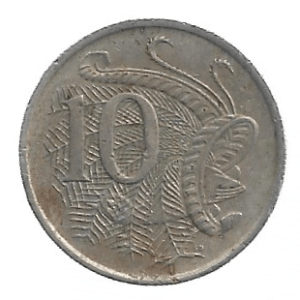 MOEDA DA AUSTRÁLIA 10 CENTAVOS 1966 KM 65