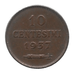 MOEDA DE SAN MARINO 10 CENTAVOS 1937 KM 13