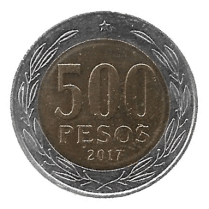 MOEDA DO CHILE 500 PESOS 2017 KM 235