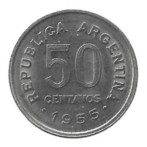 MOEDA DA ARGENTINA 50 CENTAVOS 1955 KM 49
