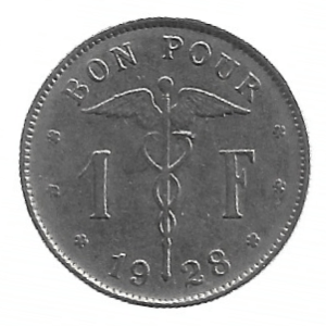 MOEDA DA BÉLGICA 1 FRANCO 1928 KM 89