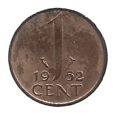 MOEDA DOS PAÍSES BAIXOS 1 CENTAVO 1952 KM 180