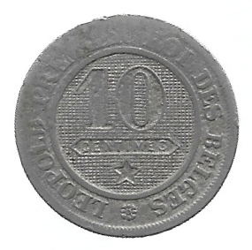 MOEDA DA BÉLGICA 10 CENTAVOS 1862 CUPRONÍQUEL