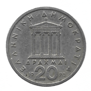 MOEDA DA GRÉCIA 20 DRACHMAS 1978 KM 120