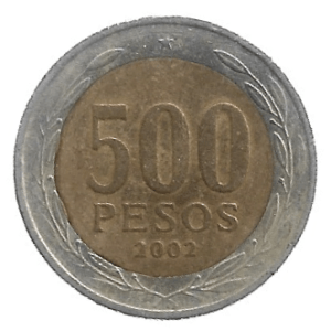 MOEDA DO CHILE 500 PESOS 2002 KM 235