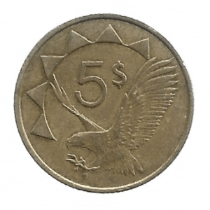 MOEDA DA NAMÍBIA 5 DÓLARES 1993 KM 5