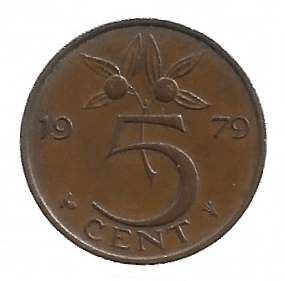 MOEDA DOS PAÍSES BAIXOS 5 CENTAVOS 1979 KM 181