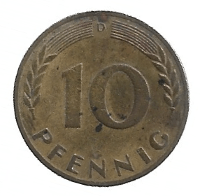 MOEDA DA ALEMANHA 10 PFENNIG 1950 D KM 108