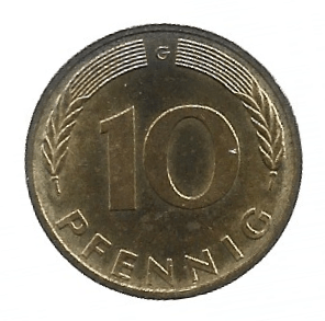 MOEDA DA ALEMANHA 10 PFENNIG 1982 G KM 108
