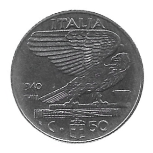 MOEDA DA ITÁLIA 50 CENTAVOS 1940 KM 76 B