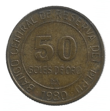 MOEDA DO PERU 50 SOLES ORO 1980 KM 273
