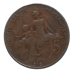 MOEDA DA FRANÇA 5 CENTAVOS 1916 KM  842