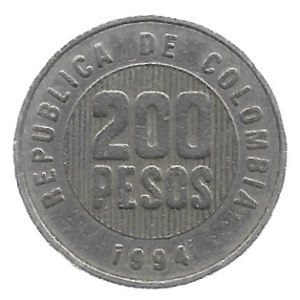 MOEDA DA COLÔMBIA 200 PESOS 1994 KM 287