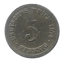 MOEDA DA ALEMANHA 5 PFENNIG 1875 D KM 3