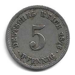 MOEDA DA ALEMANHA 5 PFENNIG 1876 A KM 3