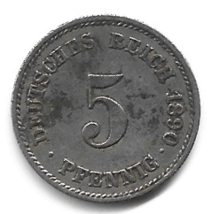 MOEDA DA ALEMANHA 5 PFENNIG 1890 J KM 3