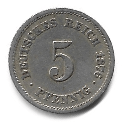 MOEDA DA ALEMANHA 5 PFENNIG 1876 J KM 3